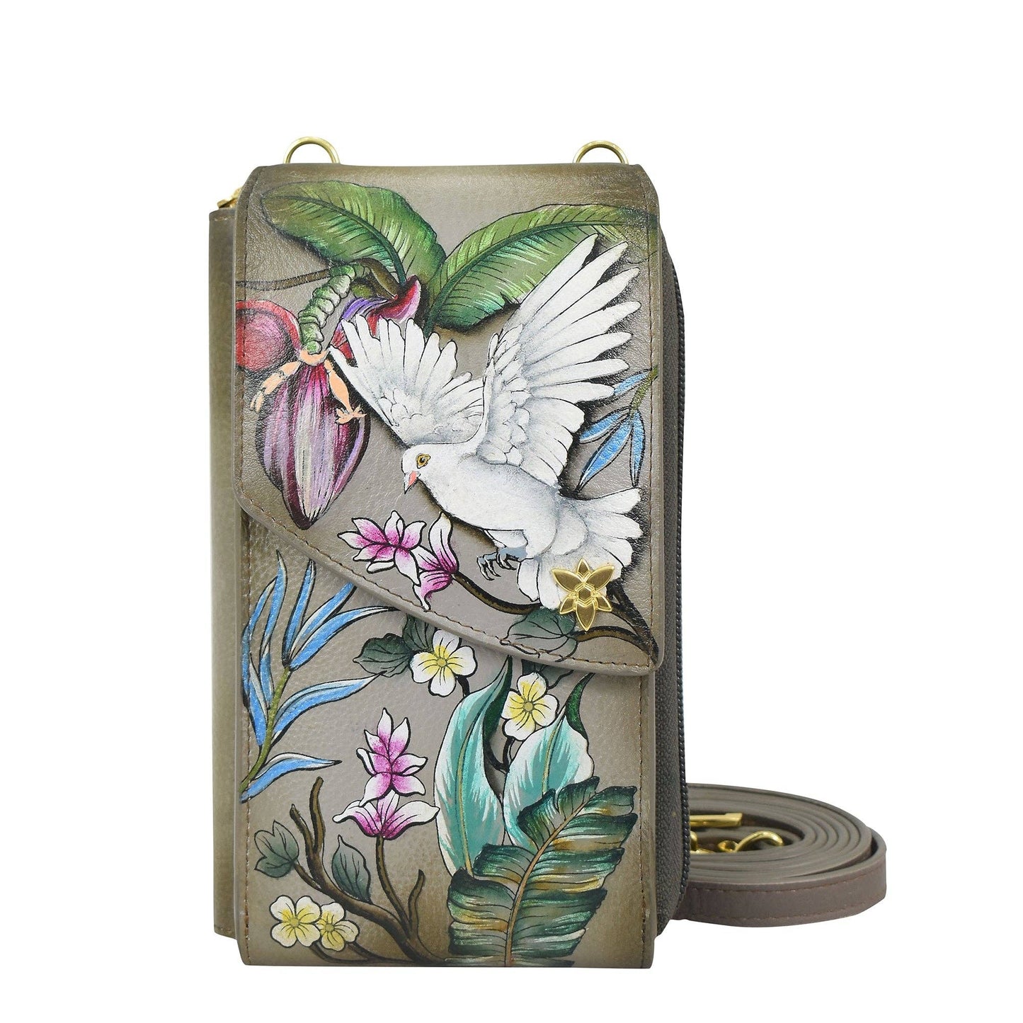 Anuschka Crossbody Phone Case - 1173 with dove design