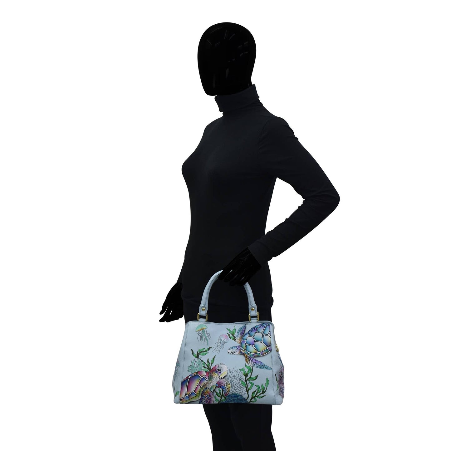 Anuschka Hand-Painted Leather Multi Compartment Satchel - 690-sea turtle