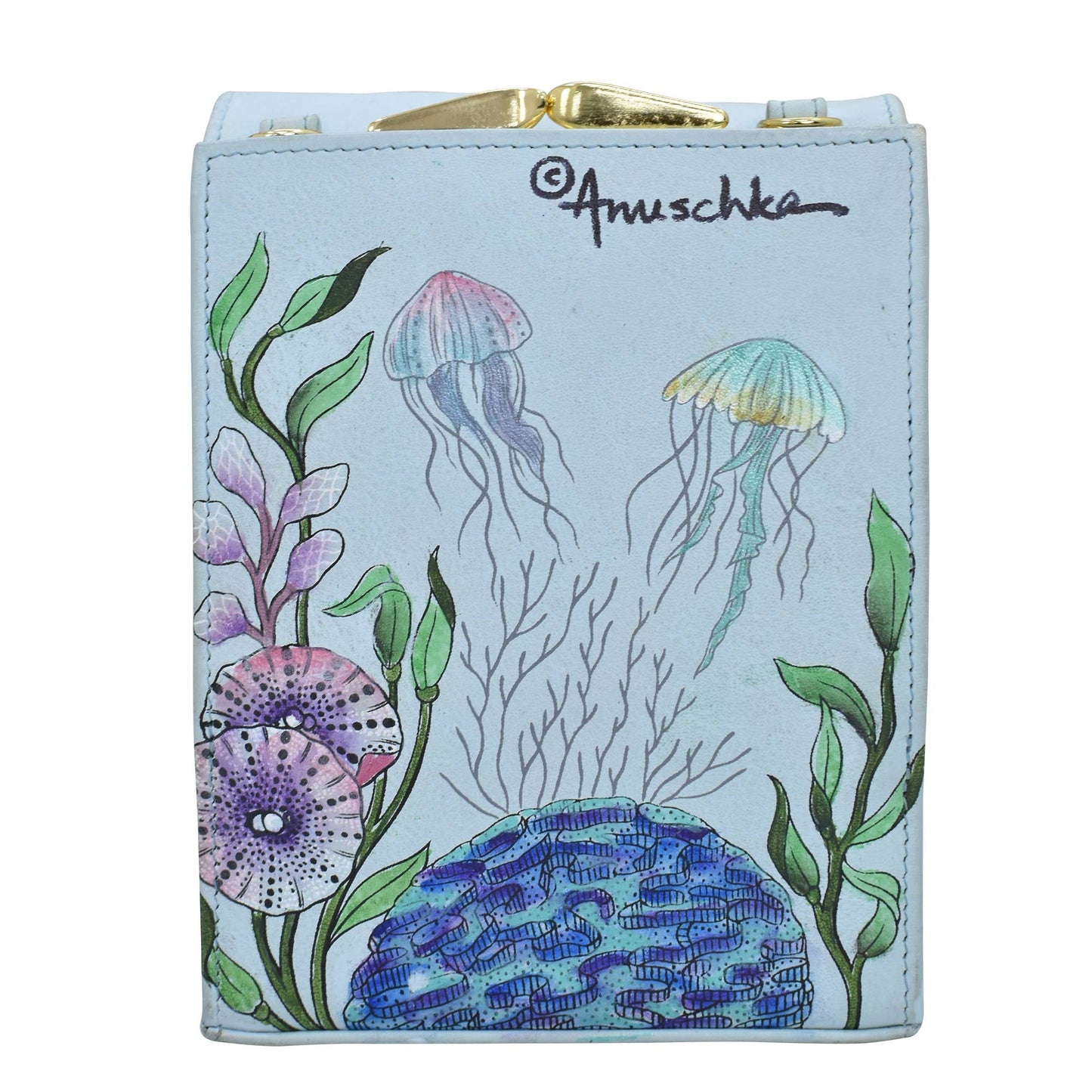 Hand-Painted Leather Triple Compartment Crossbody Organizer