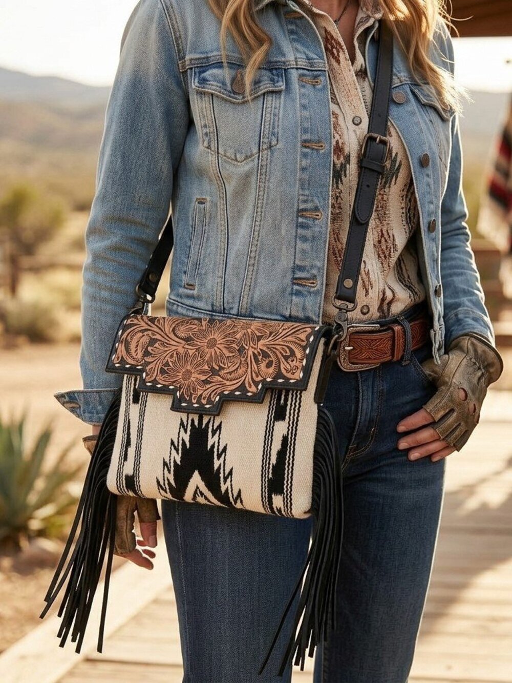 American Darling Heritage Saddle Blanket Fringe Western Crossbody