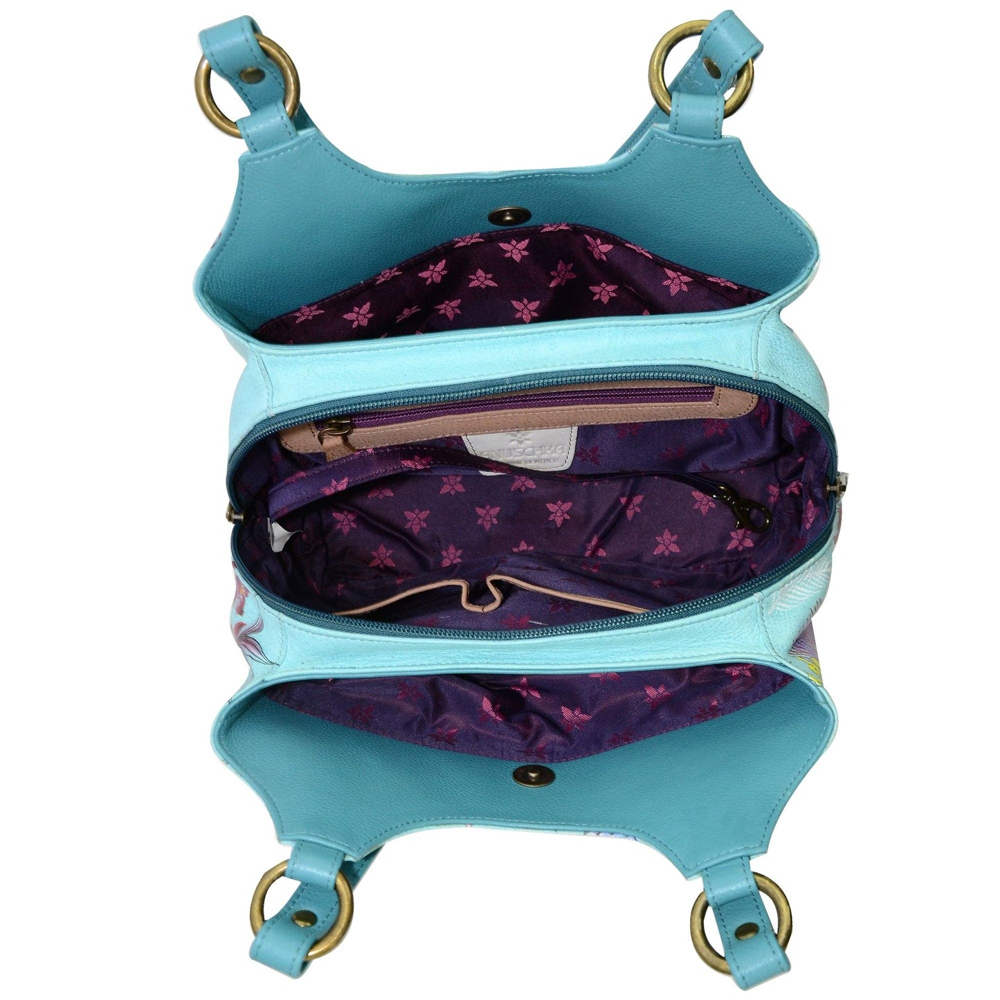 Anuschka Hand-Painted Leather Triple Compartment Satchel - 469- floral