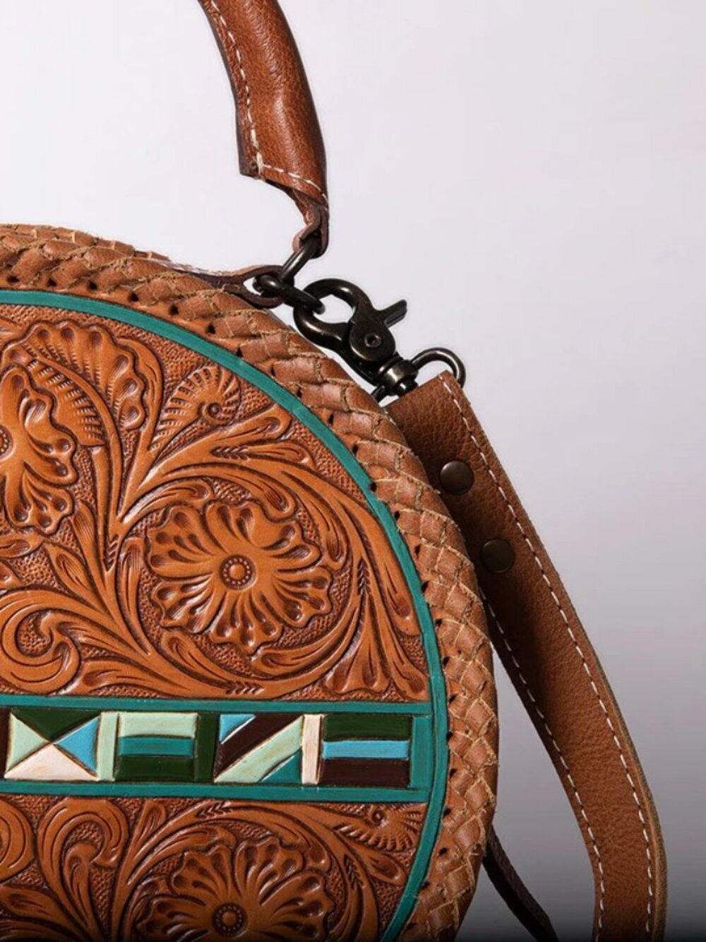 American Darling Turquoise Bloom Tooled Crossbody Canteen Bag