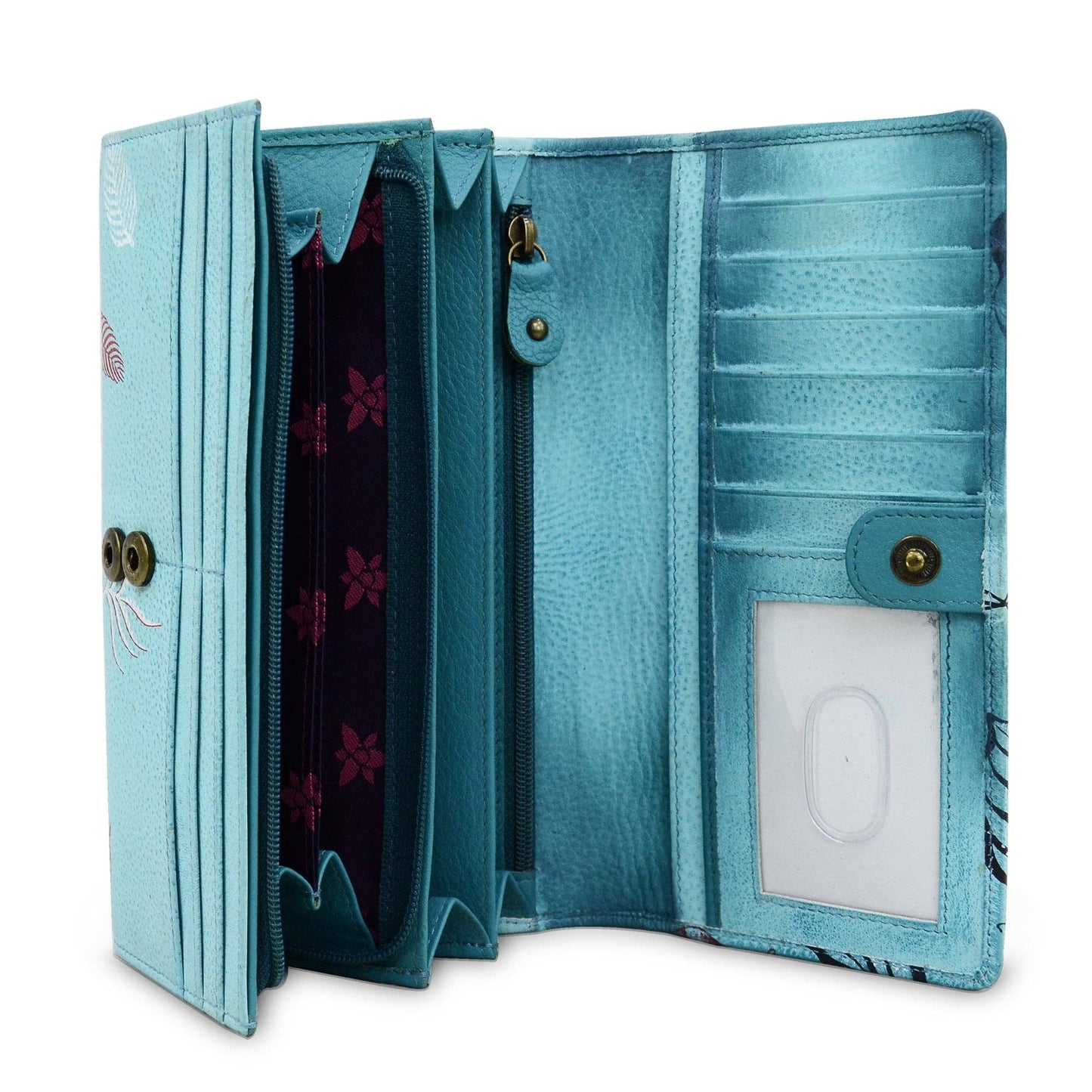 Anuschka Hand-Painted Leather Accordion Flap Wallet - 1112-turqouise with dragonfly