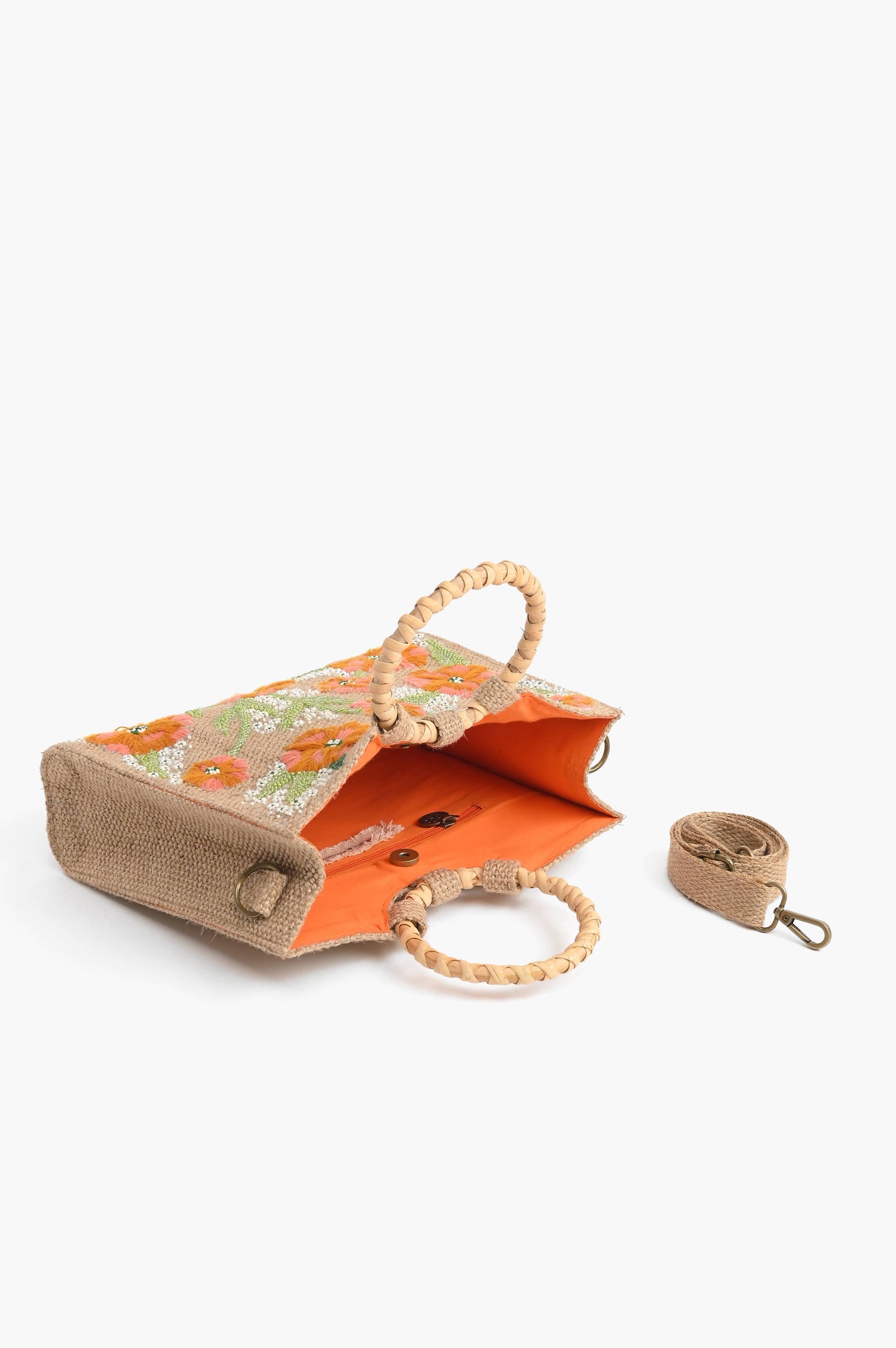 America & Beyond Floral Beaded Jute Shoulder bag