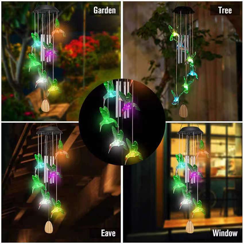 Solar Hummingbird Colorful Wind Chime Light Waterproof