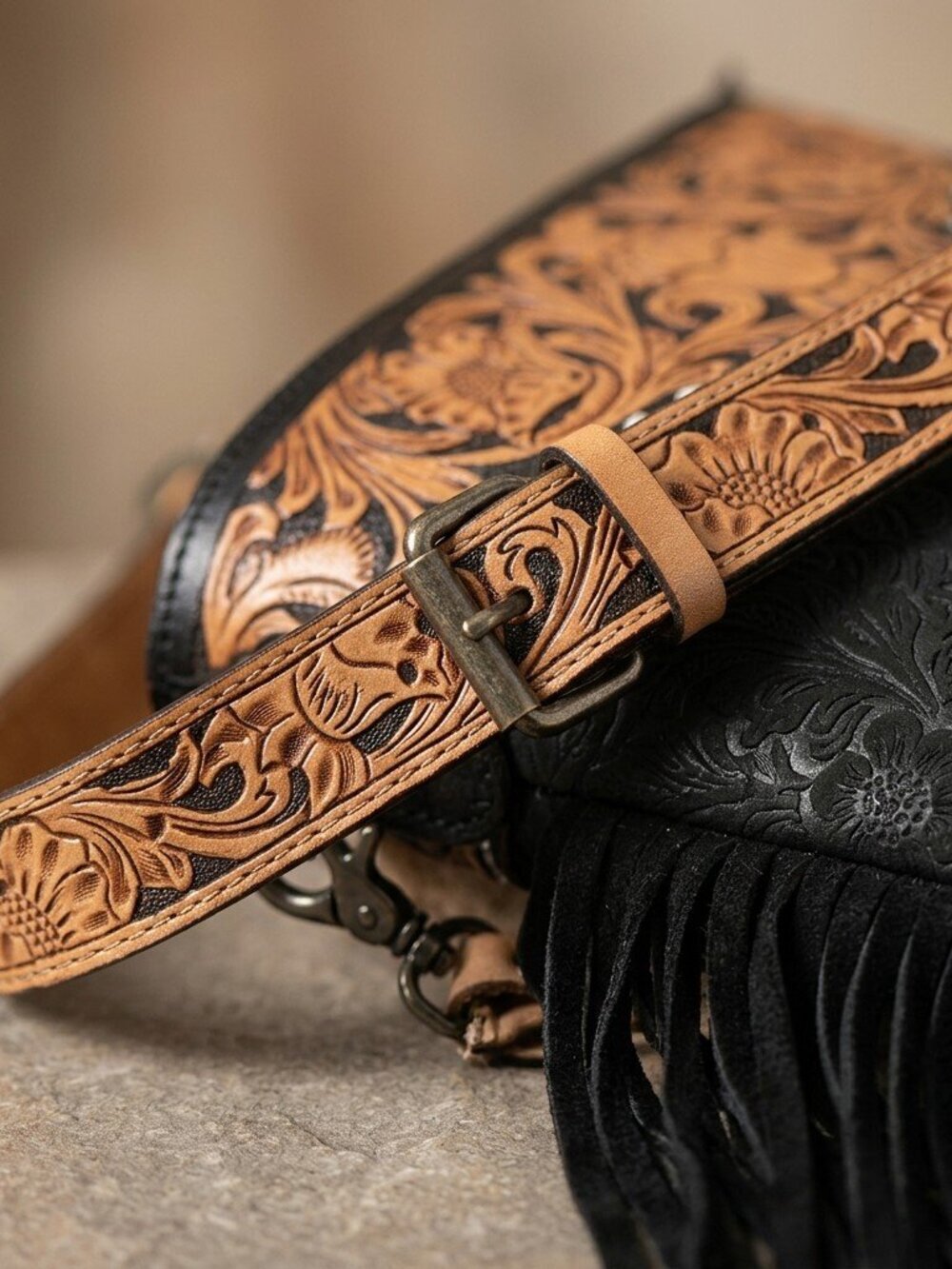American Darling Western Fringe Tooled Crossbody Bag