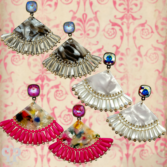 Acrylic fan earring with Austrian crystal - LC