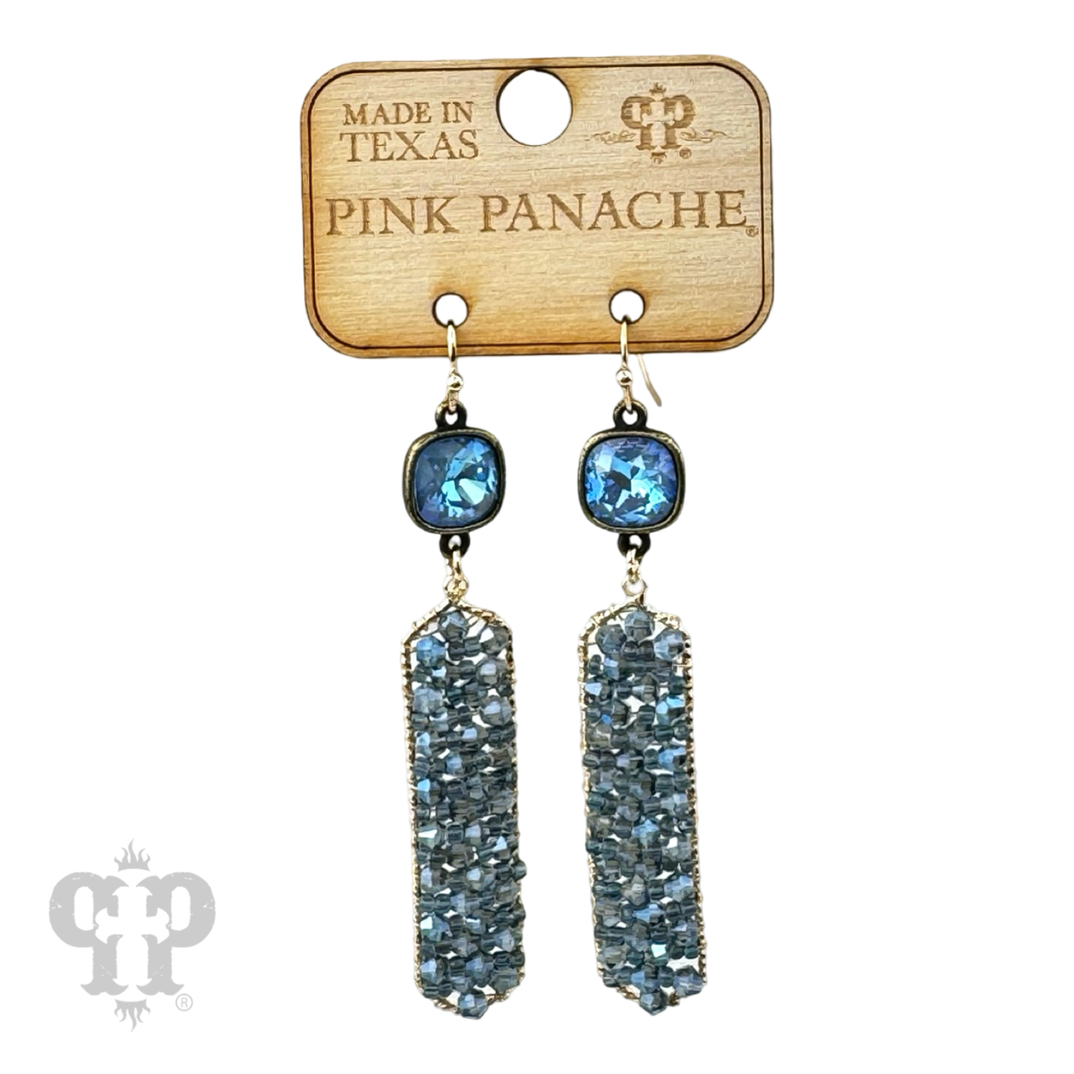 Bead wrapped hexagon dangle earring with Austrian crystal - LC