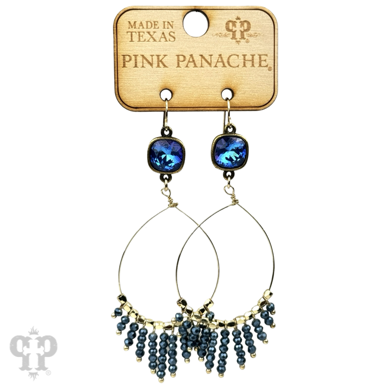 Faceted saucer bead fringe on teardrop earring, Austrian crystal - LC
