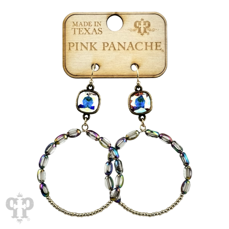 Flat oval and round bead circle, Austrian crystal earring - LC