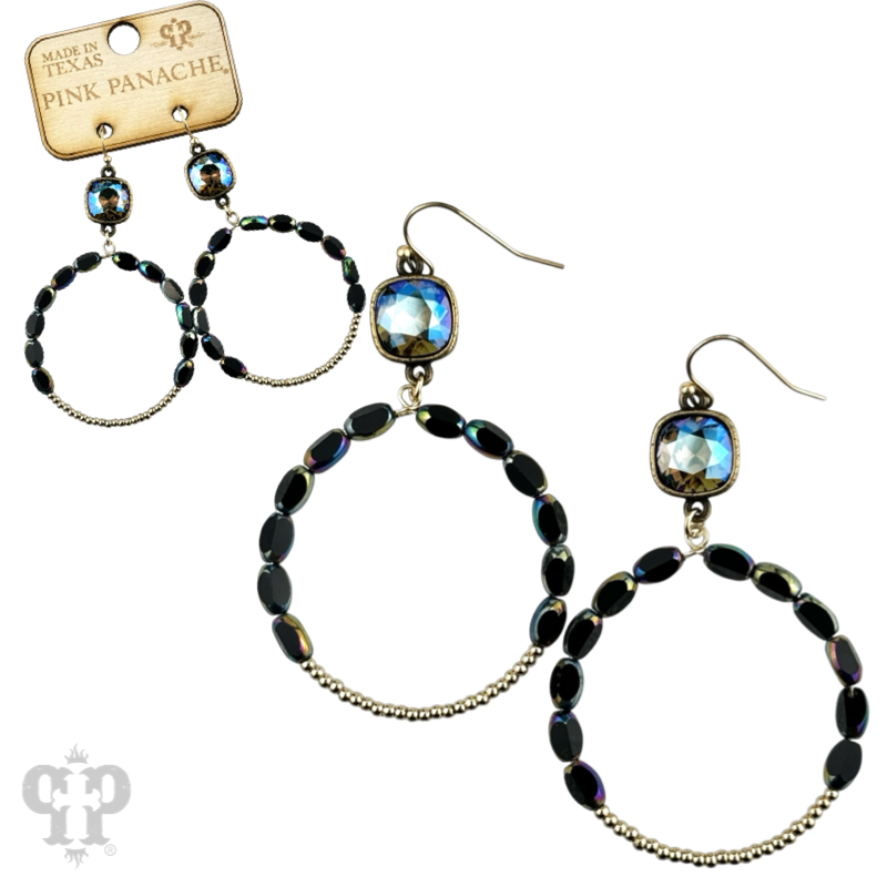Flat oval and round bead circle, Austrian crystal earring - LC