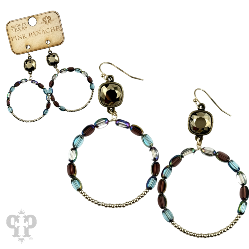 Flat oval and round bead circle, Austrian crystal earring - LC