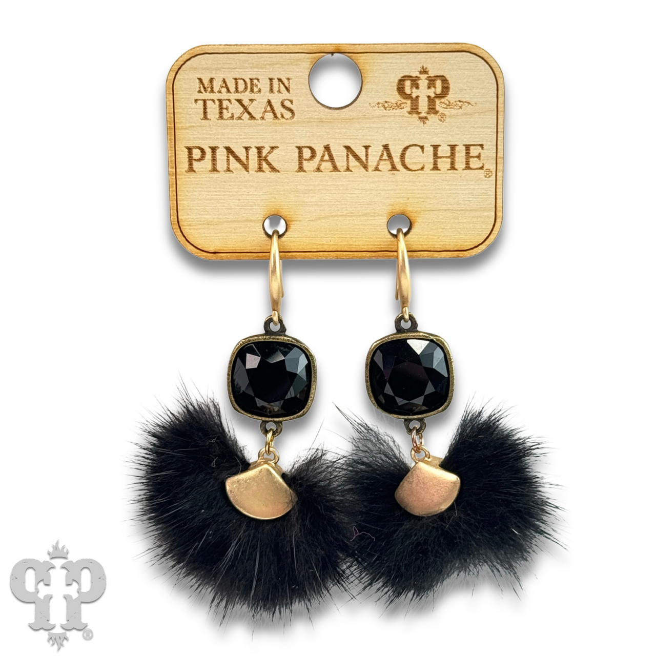 Fuzzy pom-pom earring with Austrian crystal  - LC