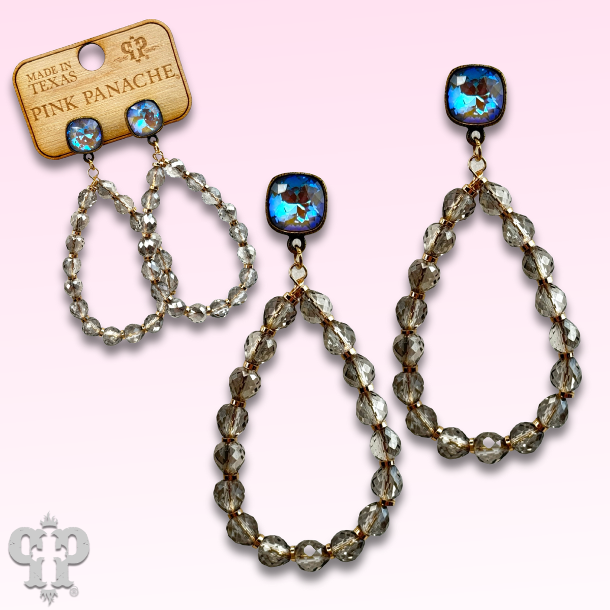 Faceted teardrop barrel bead earring with Austrian crystal - LC