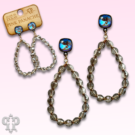 Faceted teardrop barrel bead earring with Austrian crystal - LC