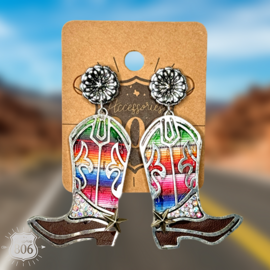 Serape western boot earring