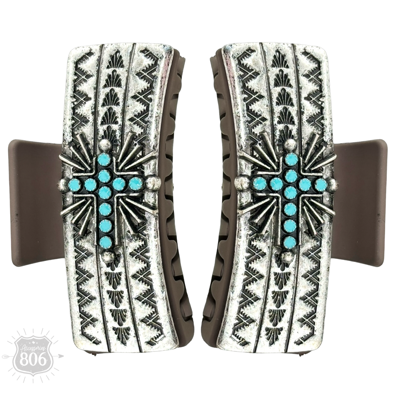 Western turquoise cross hair clip