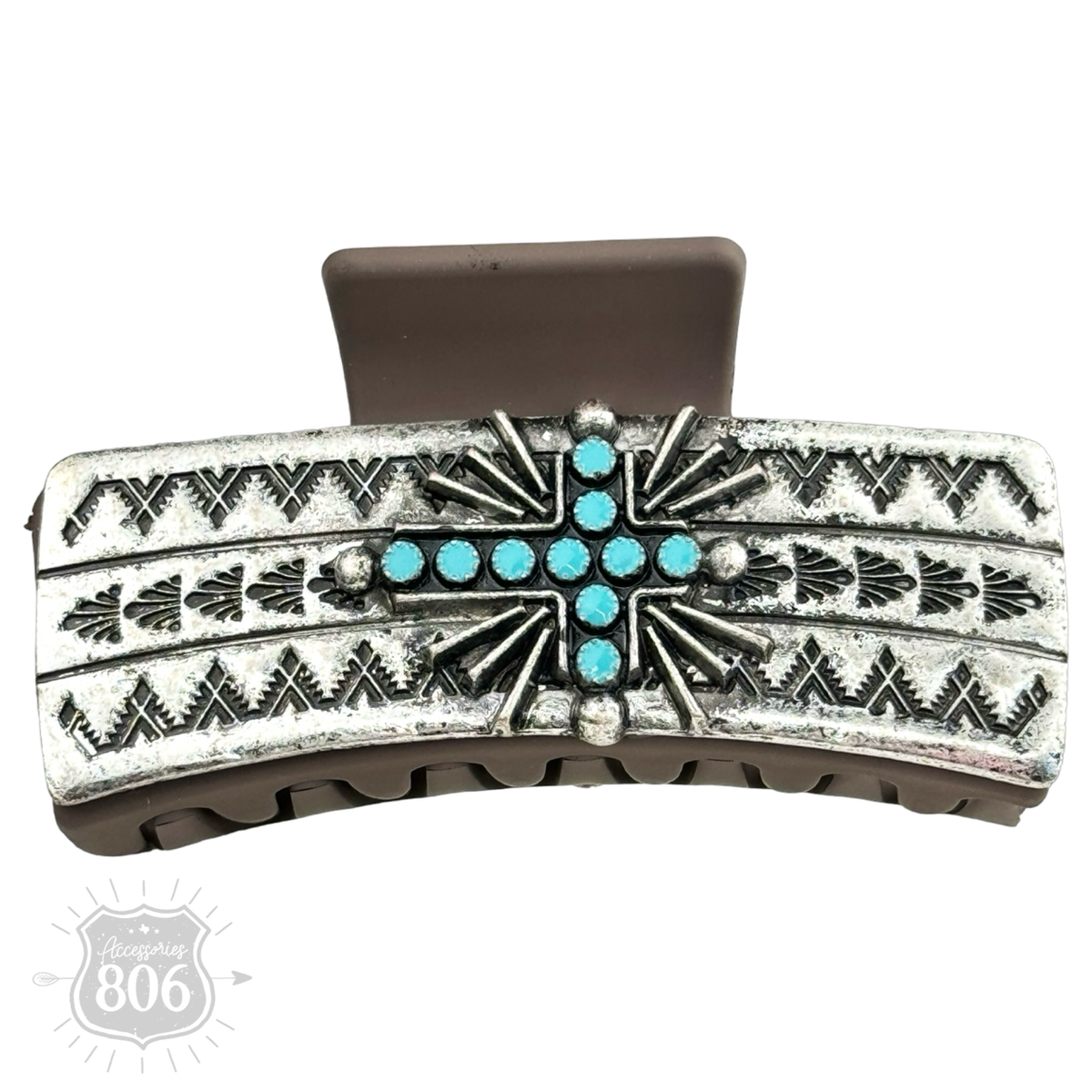Western turquoise cross hair clip