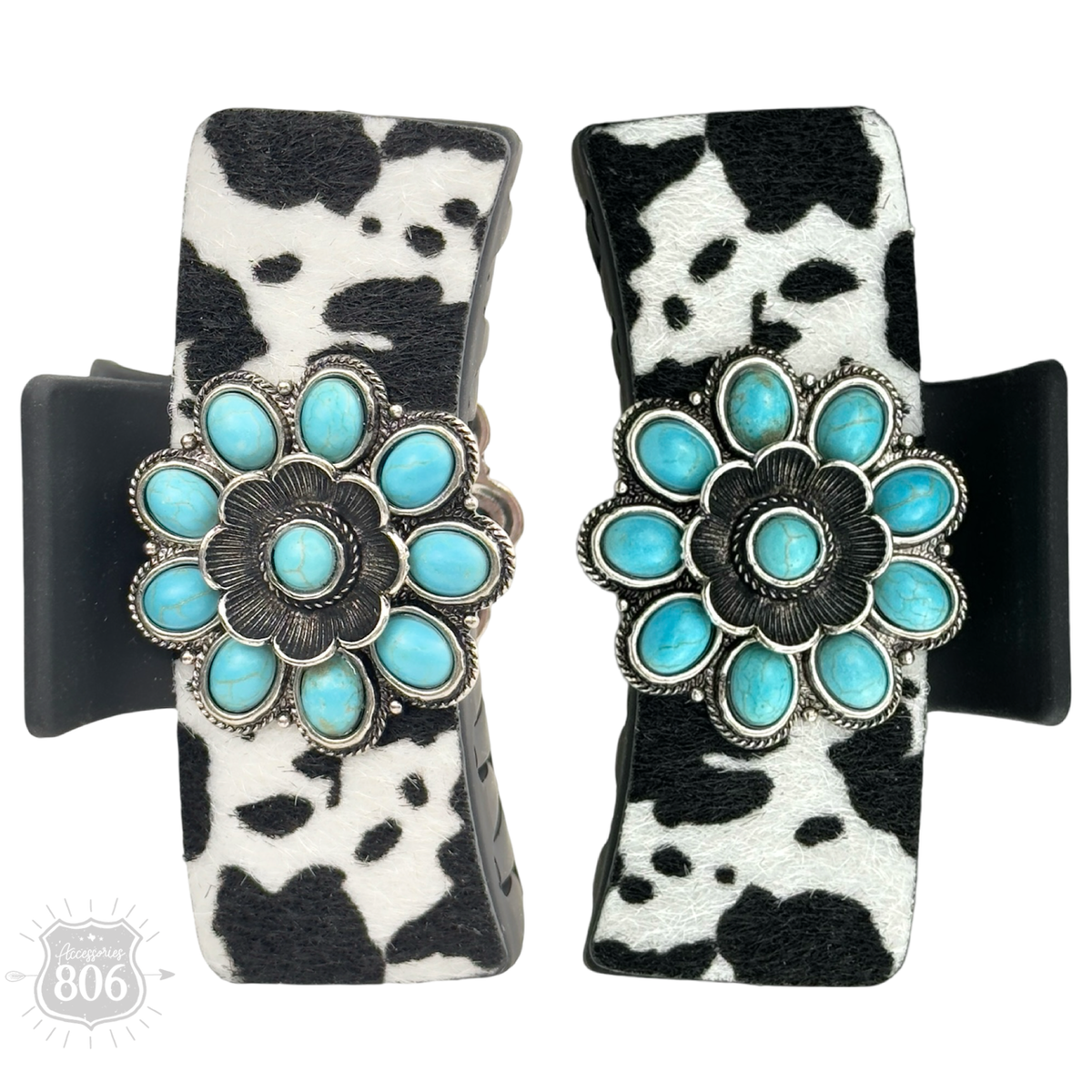Western cow print concho hair clip