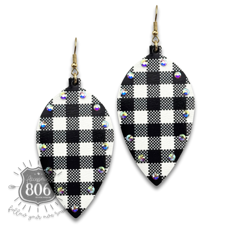 Embellished buffalo plaid print drop earring