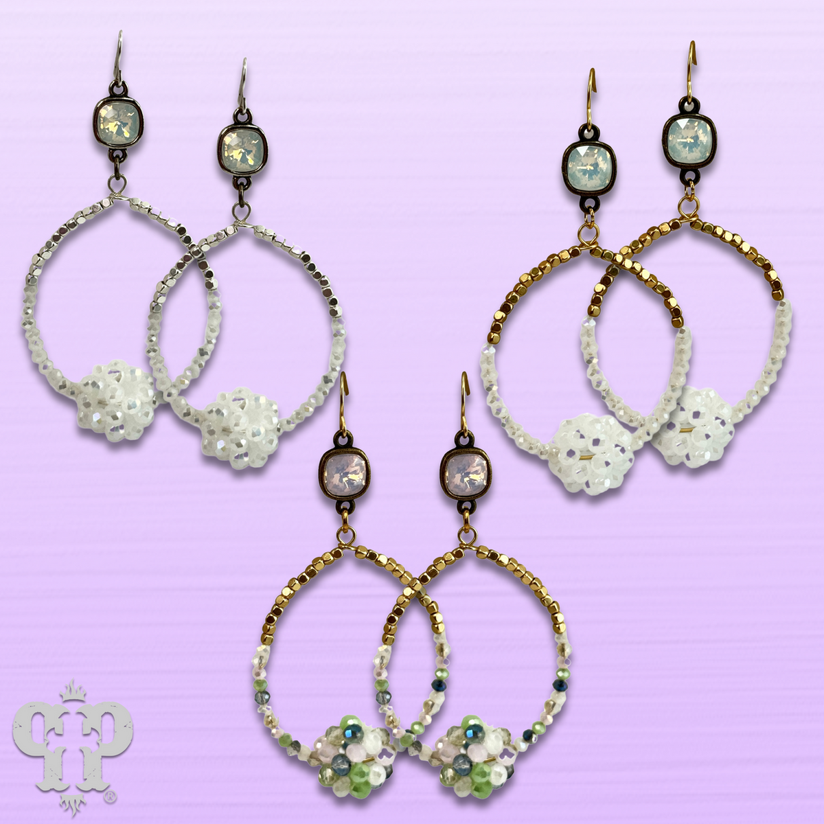 Bead cluster teardrop earring with Austrian crystal, last call