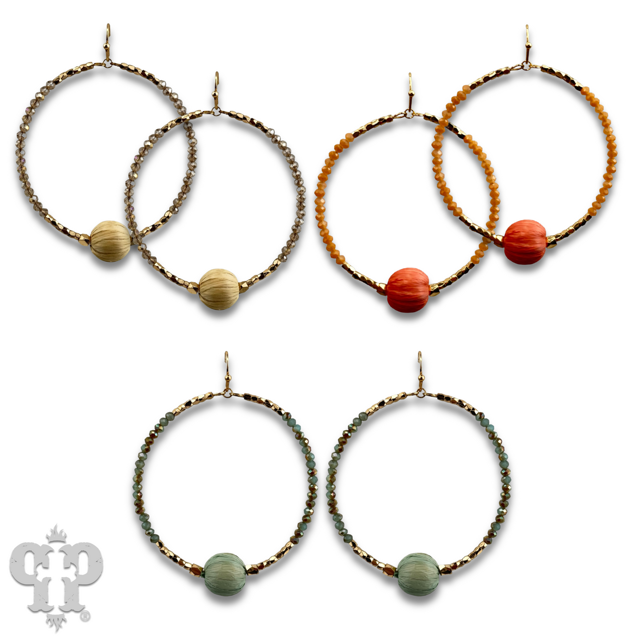 Seed bead circle earring with raffia bead and Austrian crystal - last call