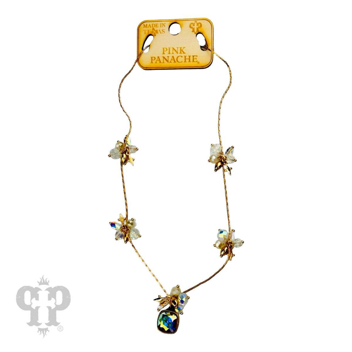 Bead cluster necklace with Austrian crystal pendant - LC