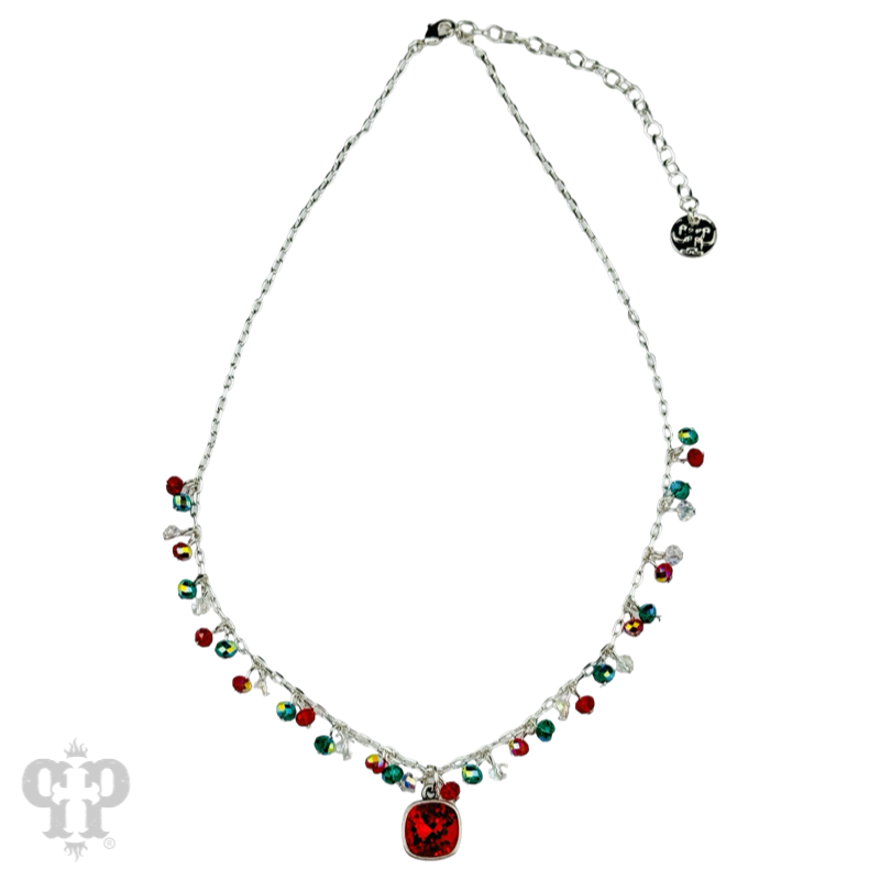 Colorful beads and chain link pendant necklace, Austrian crystal