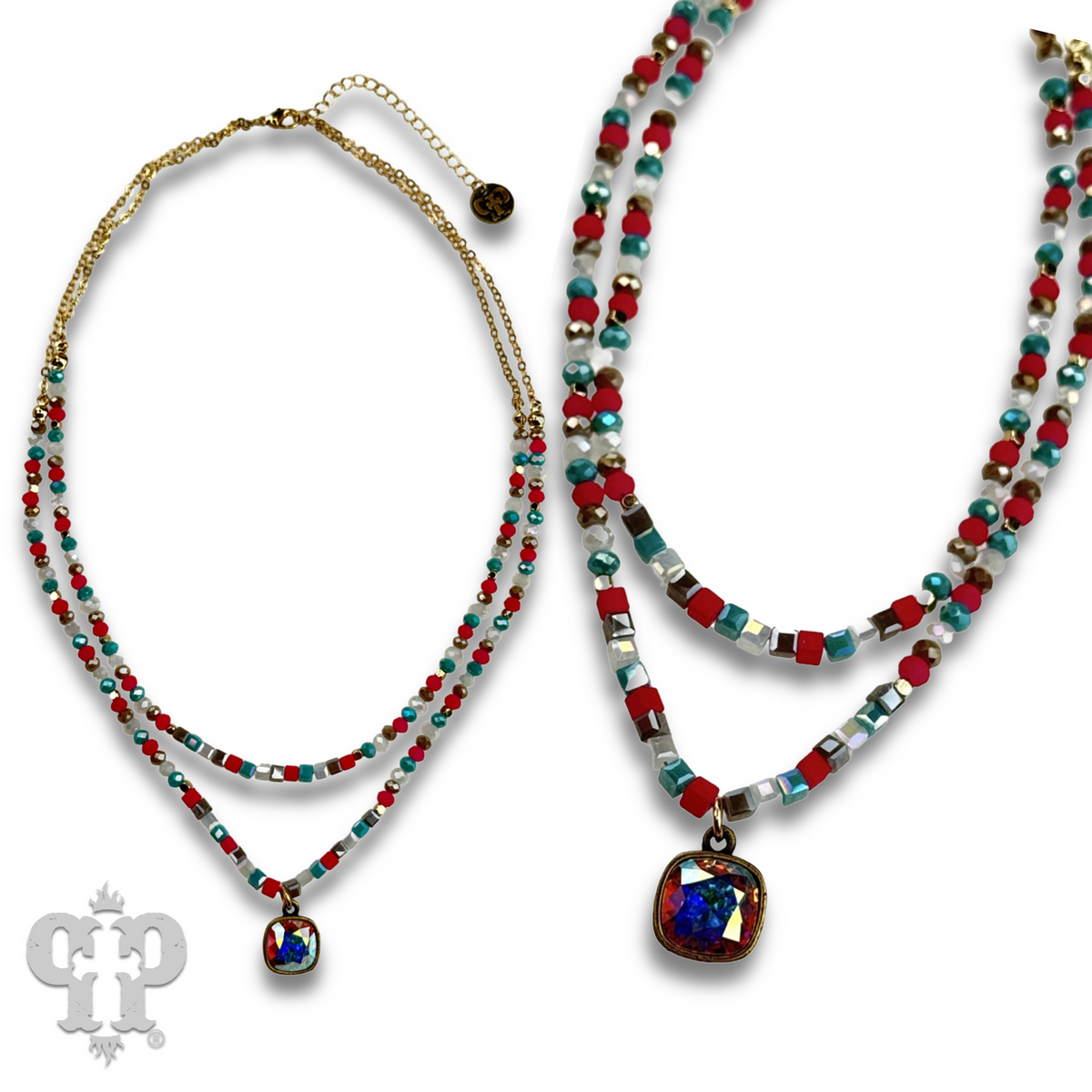 Two strand mixed bead necklace with Austrian crystal - LC