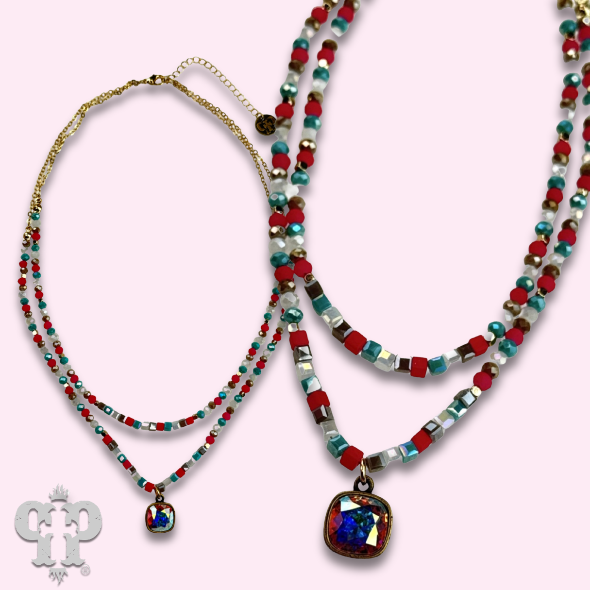 Two strand mixed bead necklace with Austrian crystal - LC