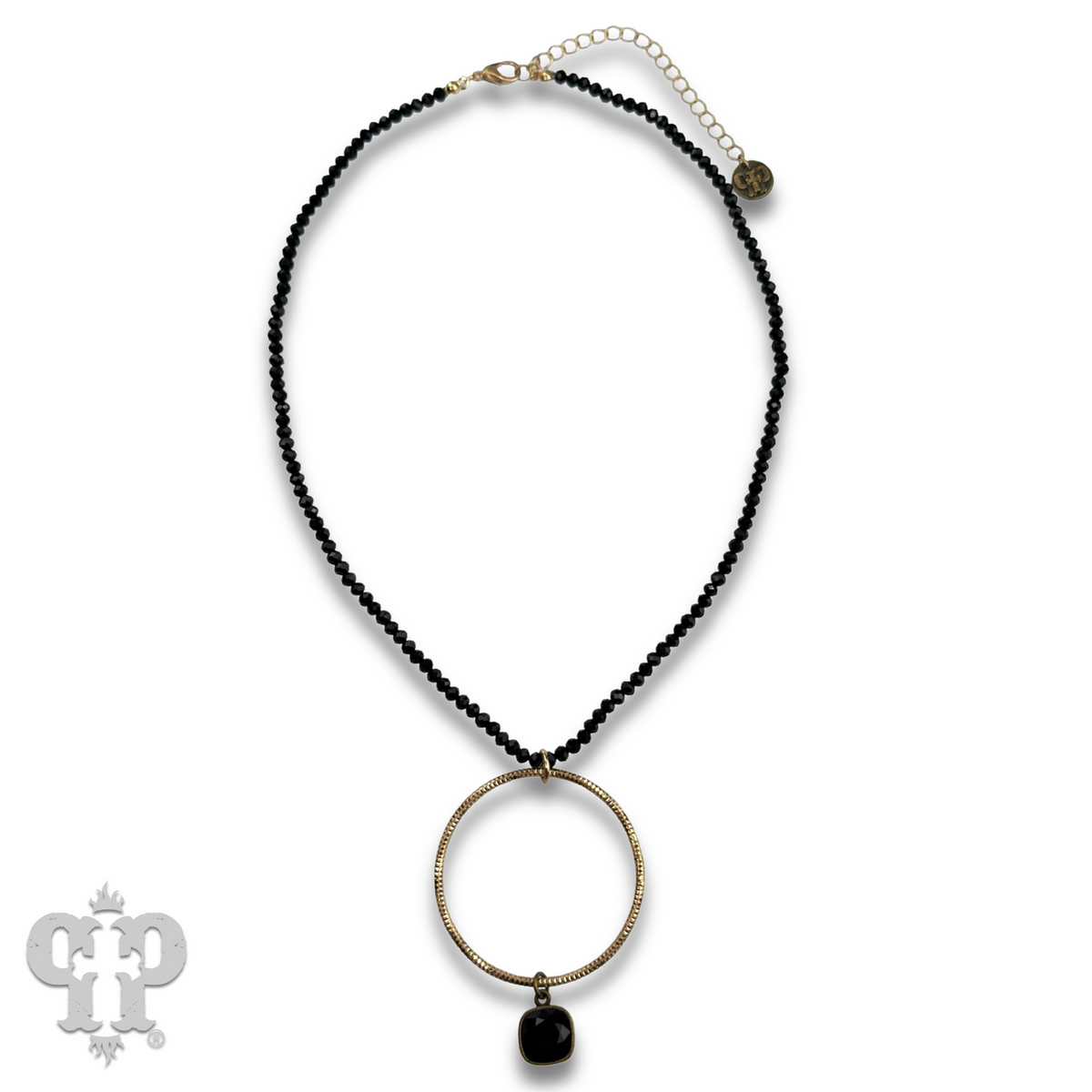 Faceted bead and circle pendant necklace with Austrian crystal - LC