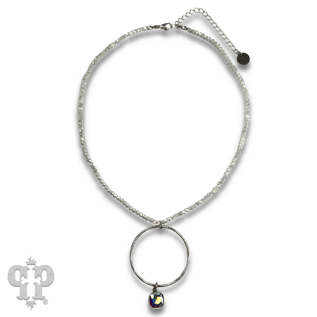Faceted bead and circle pendant necklace with Austrian crystal - LC