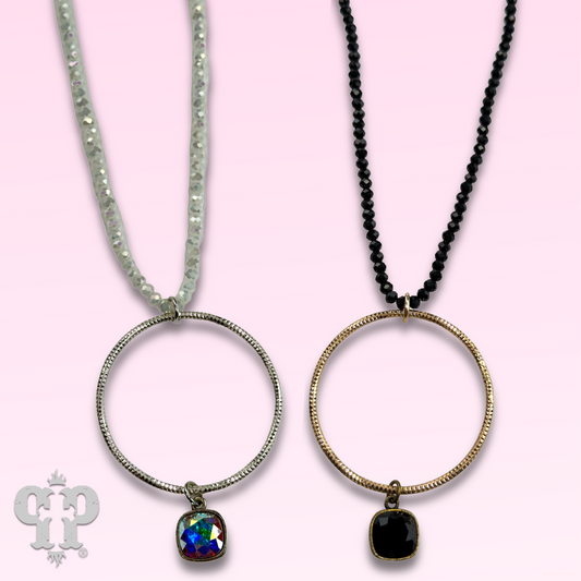 Faceted bead and circle pendant necklace with Austrian crystal - LC