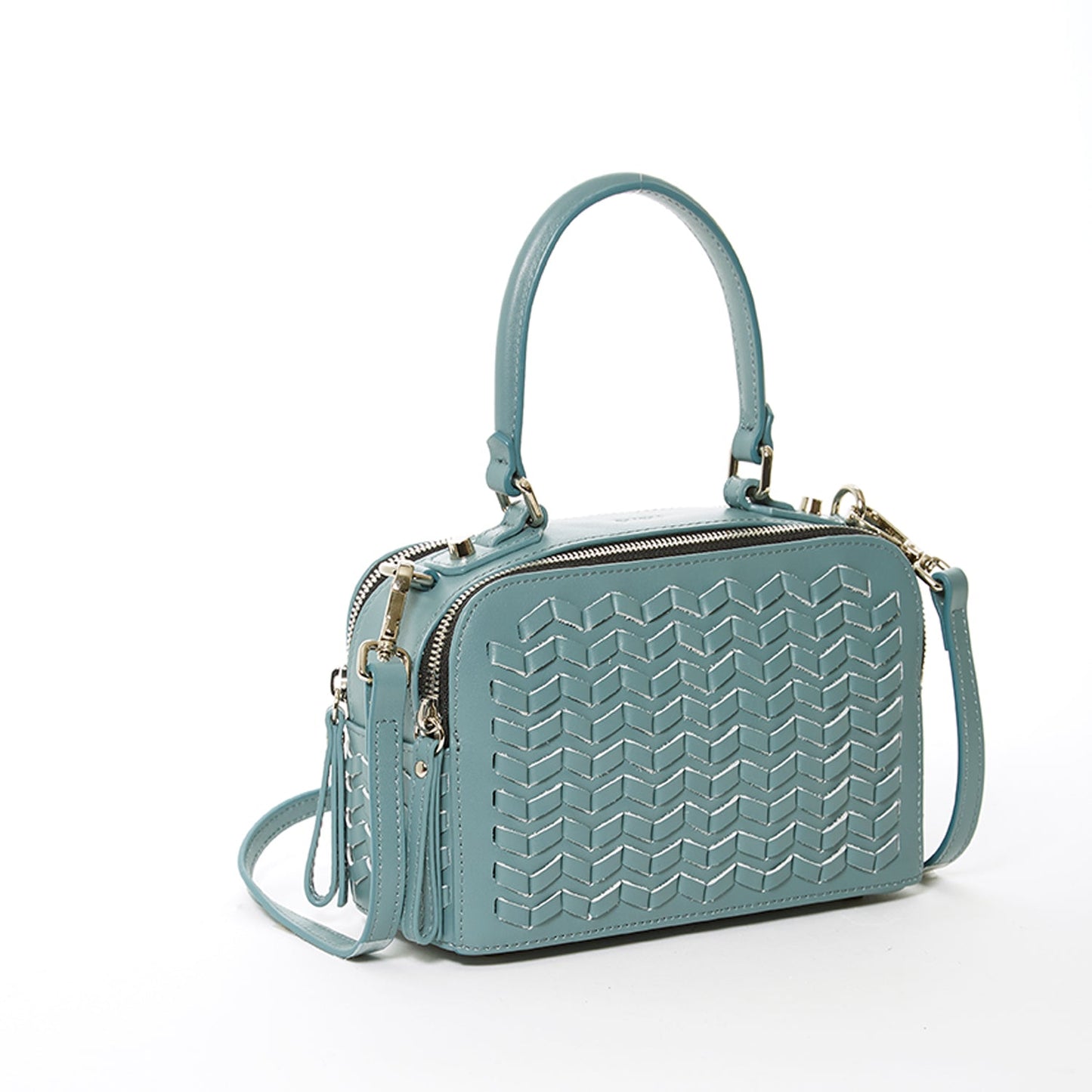 SUSU the Kayla Woven Leather Crossbody Bag Blue