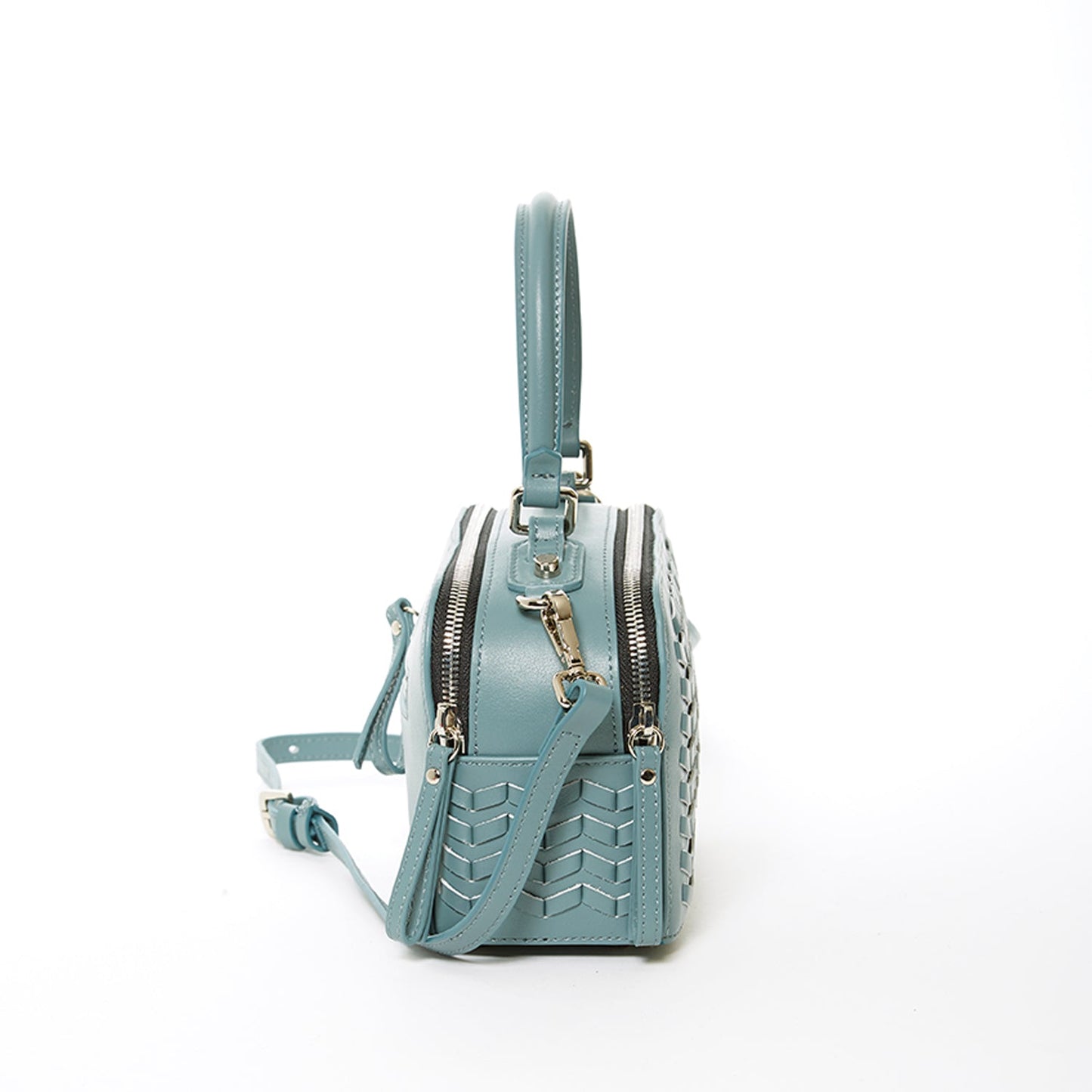 SUSU the Kayla Woven Leather Crossbody Bag Blue