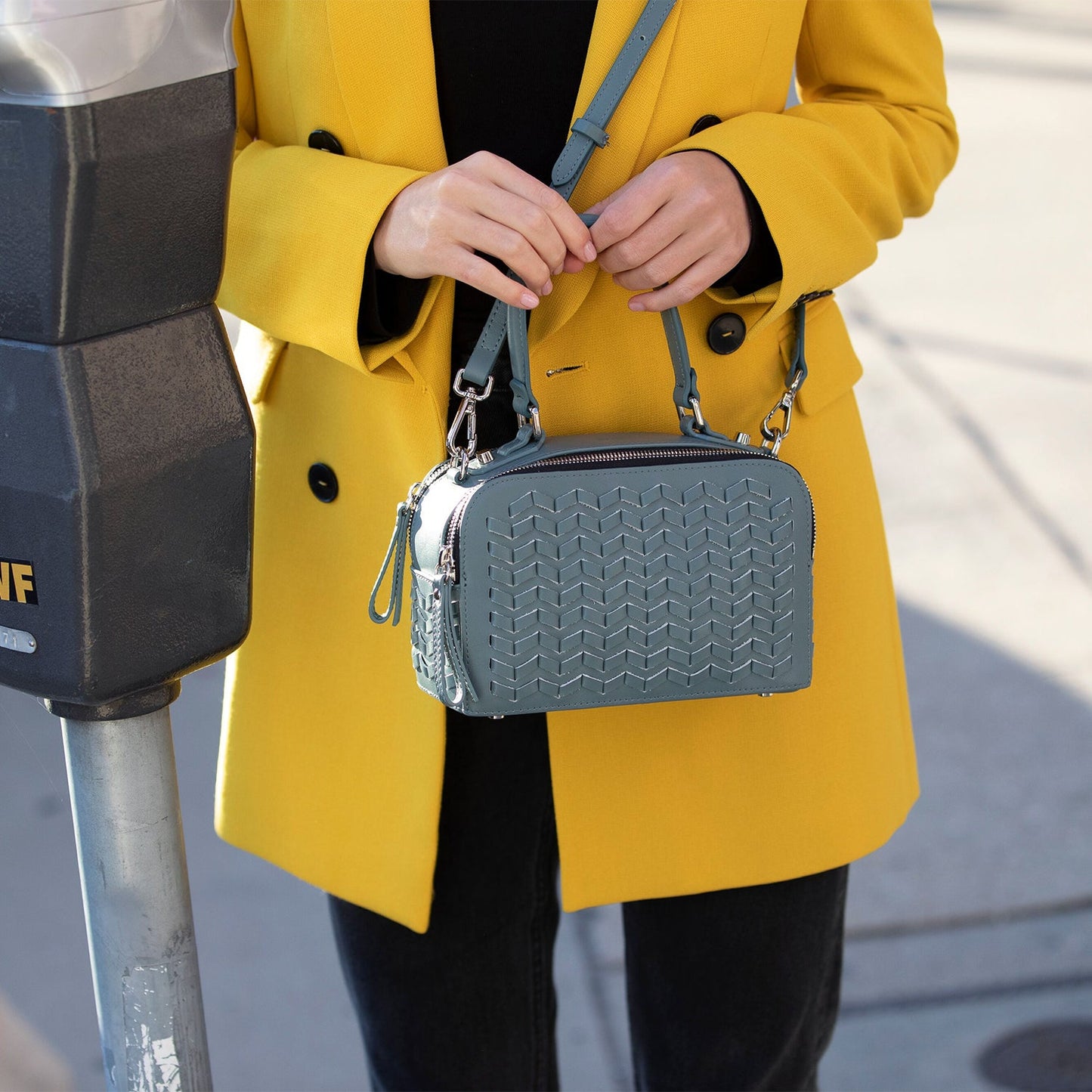 SUSU the Kayla Woven Leather Crossbody Bag Blue