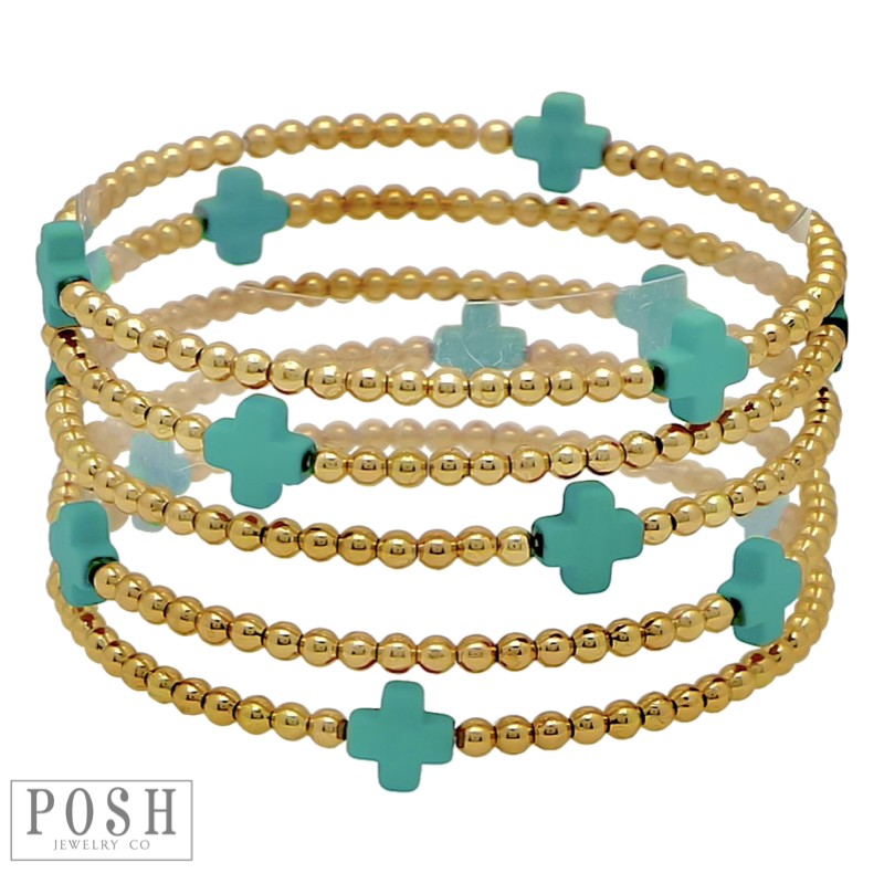 Beads and cross charm stack bracelet