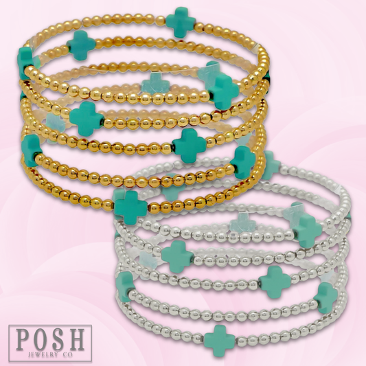 Beads and cross charm stack bracelet