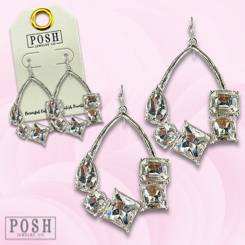 Silver teardrop earring with variety rhinestones - LC