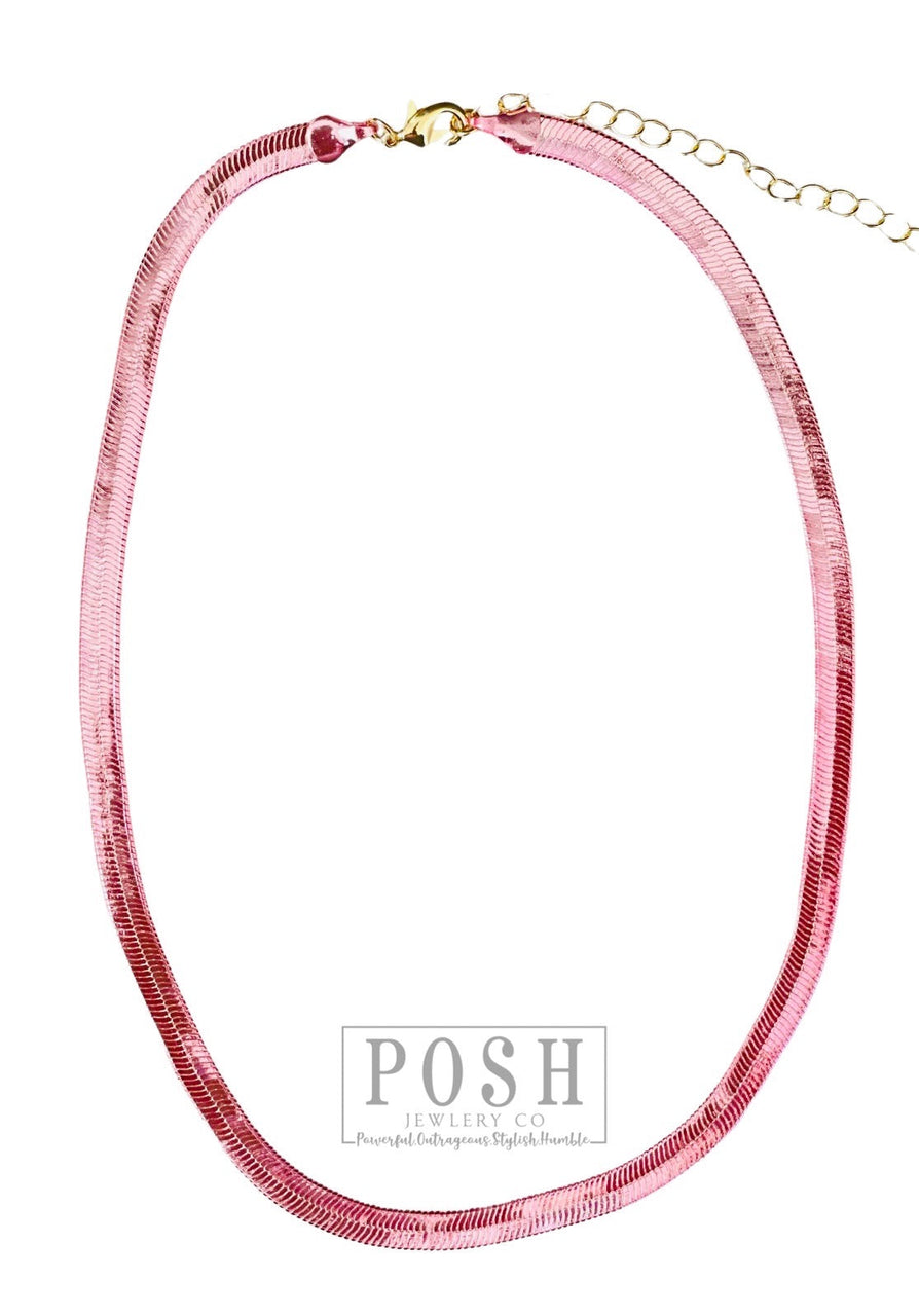 Pink snake chain single strand necklace