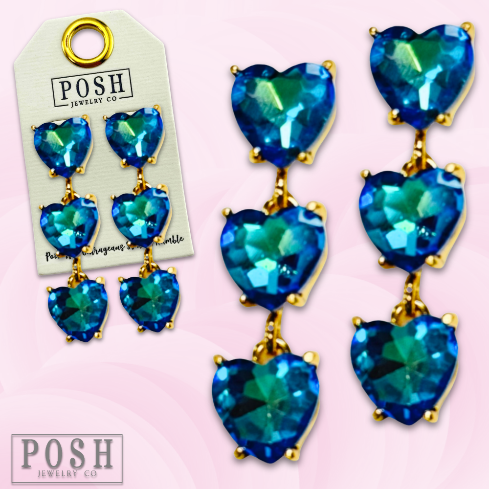 Triple heart rhinestone earring - LC