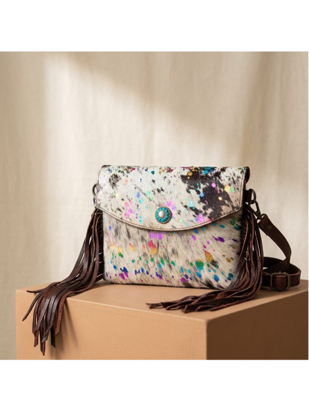 American Darling Wildflower Sparkle Fringe Crossbody Bag with turquoise center