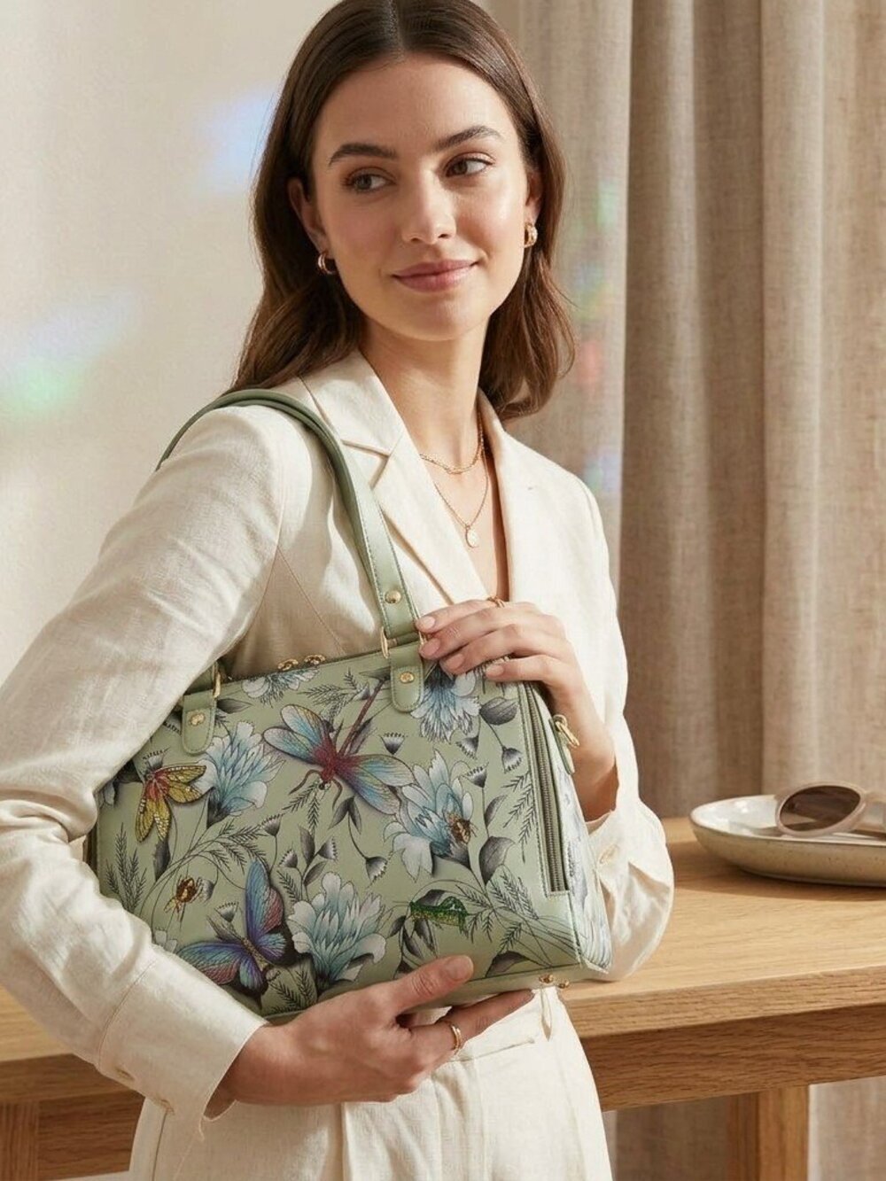 Anuschka Hand painted Meadow Dragonfly Satchel