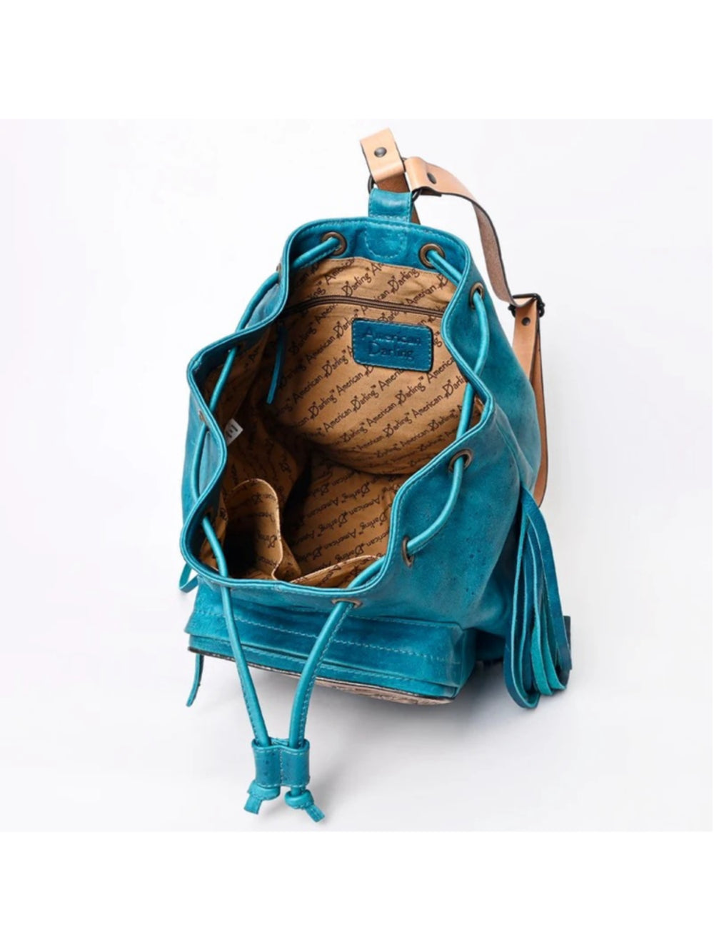 American Darling Turquoise Skys Fringe Embossed Bucket Backpack Bag