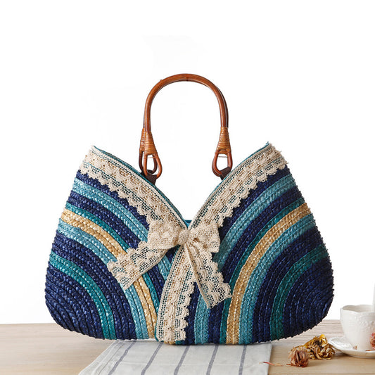 Rainbows and Lace Wheat Straw Rattan Garden Bag