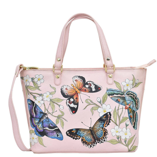 Anuschka Hand-Painted Leather Medium Tote - 693-dusty pink with butterfly