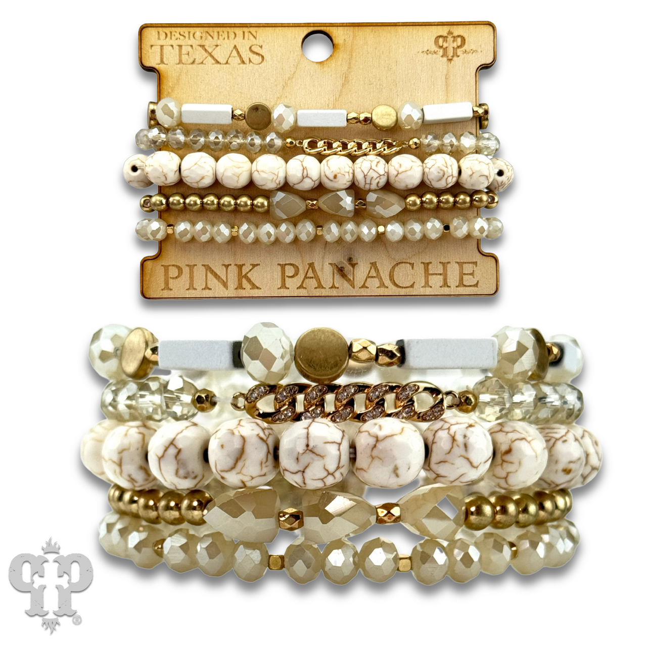 White stone, crystal and gold bead bracelet - LC