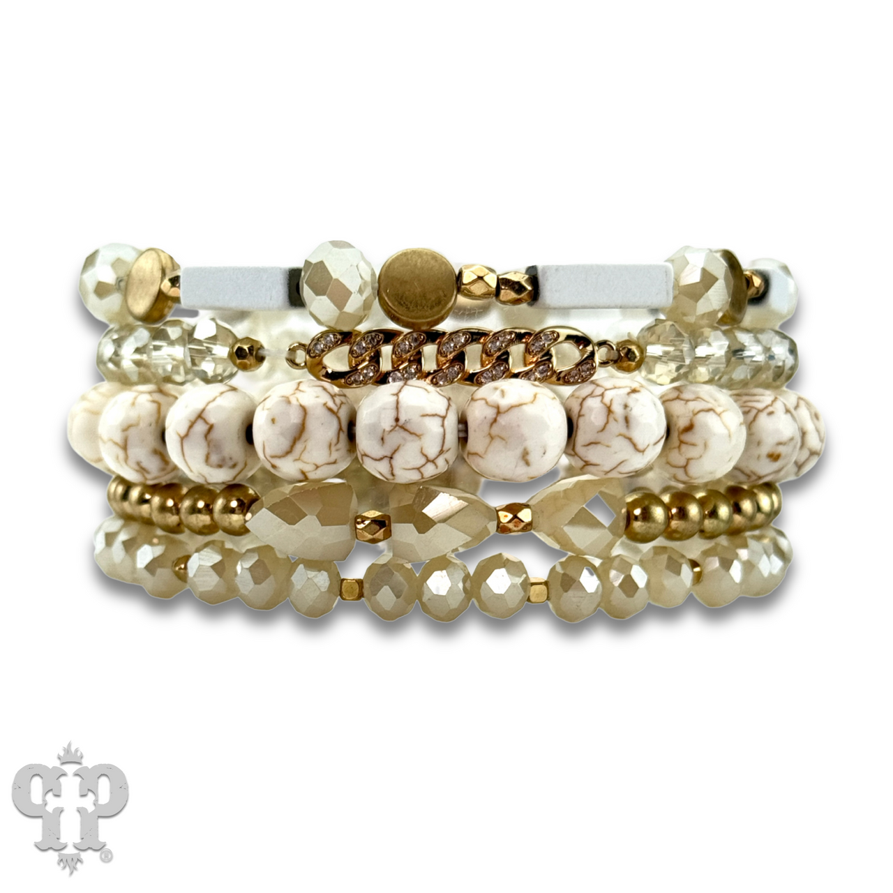 White stone, crystal and gold bead bracelet - LC