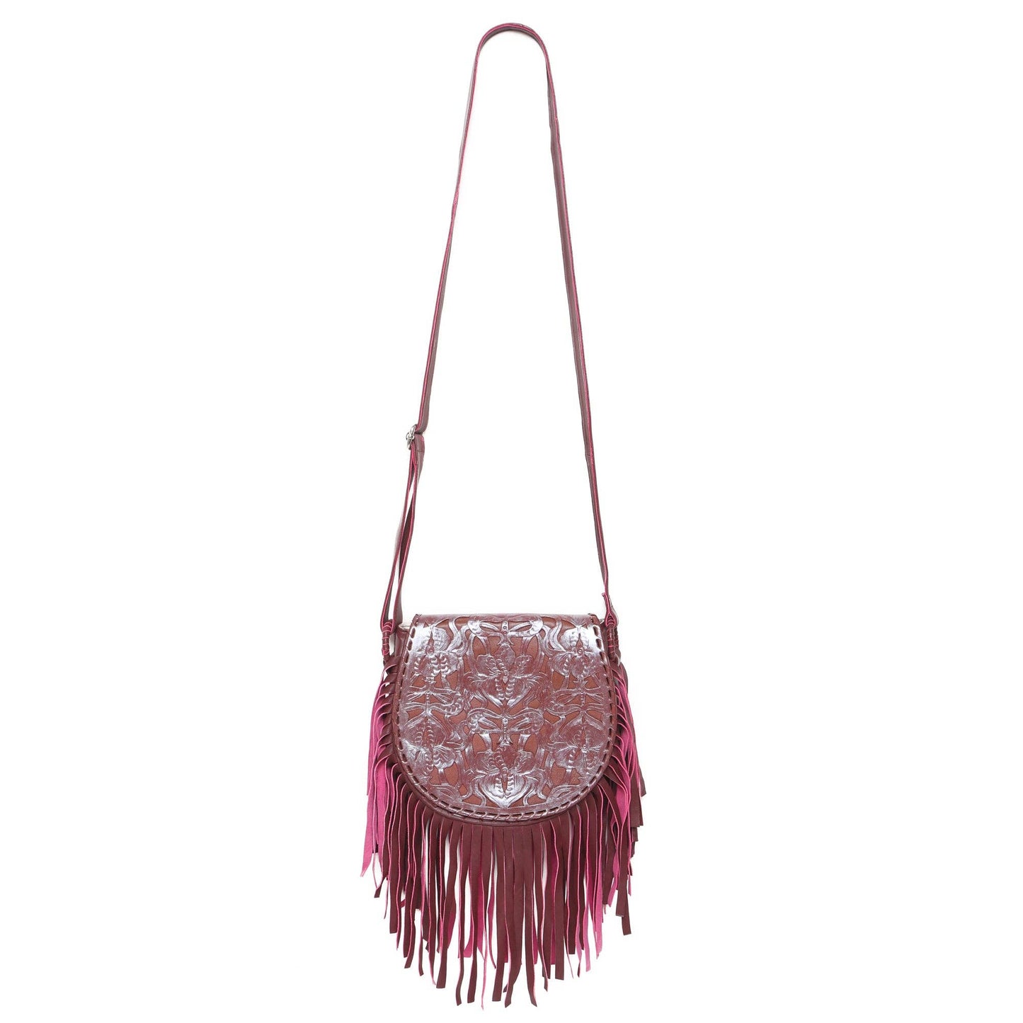 Antheia Fringe Bag Metallic Burgundy
