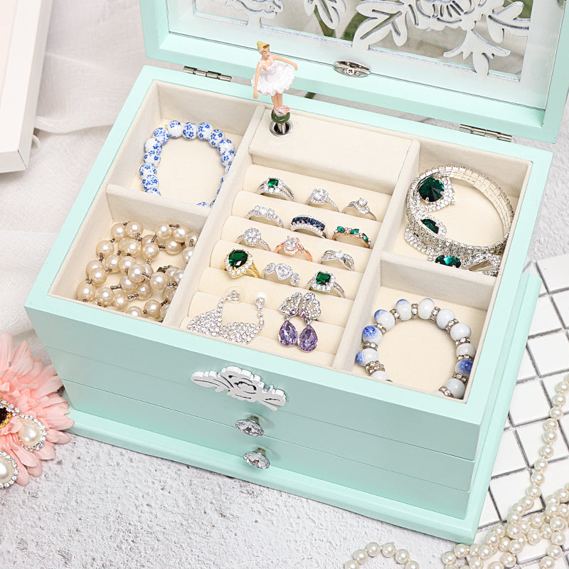 Vintage inspired Wooden Music Jewelry Box with ballerina